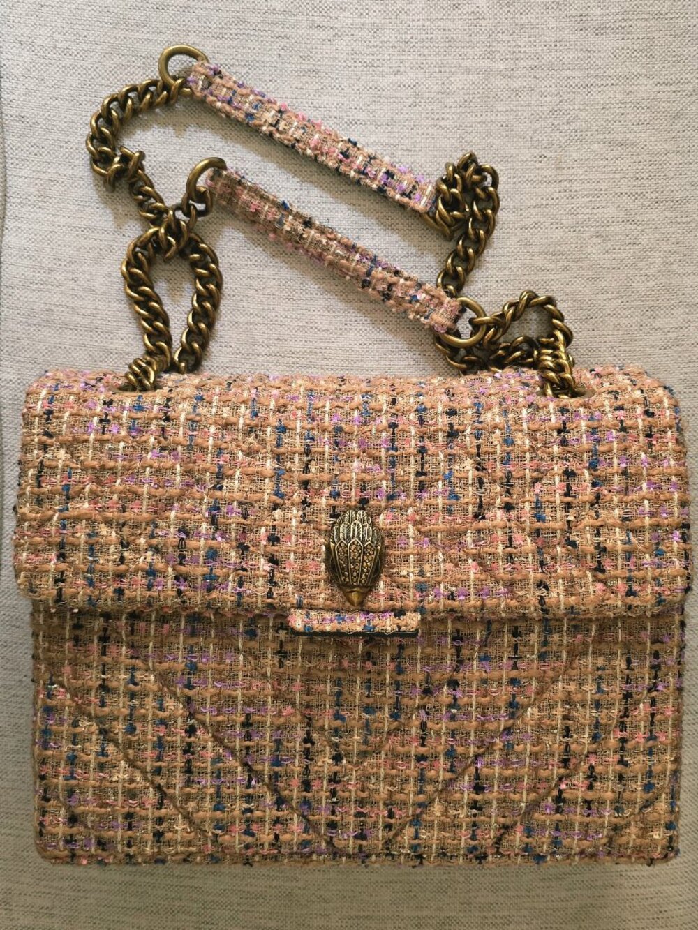 Kurt Geiger pink/beige tweed Kensington bag